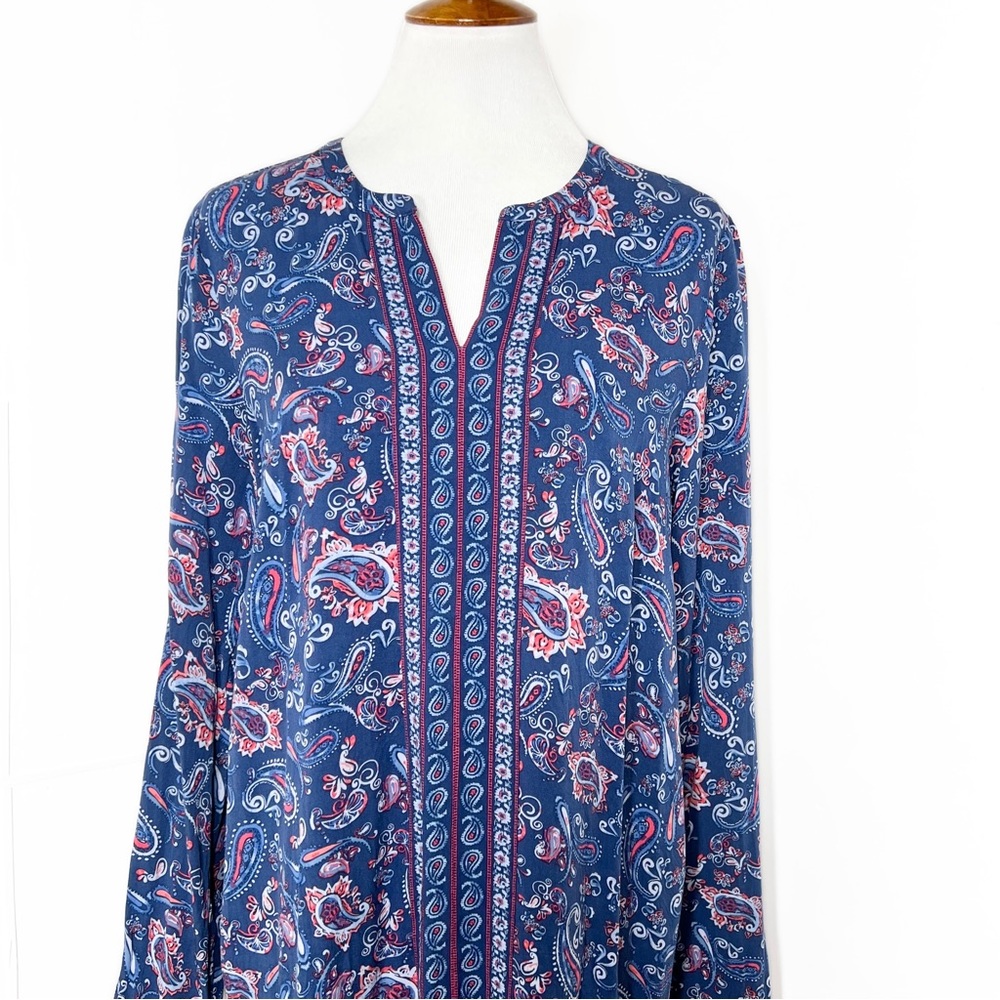 J. Jill Blue Paisley Print Long Sleeve Tunic Top Size Medium Tall - Picture 3 of 9